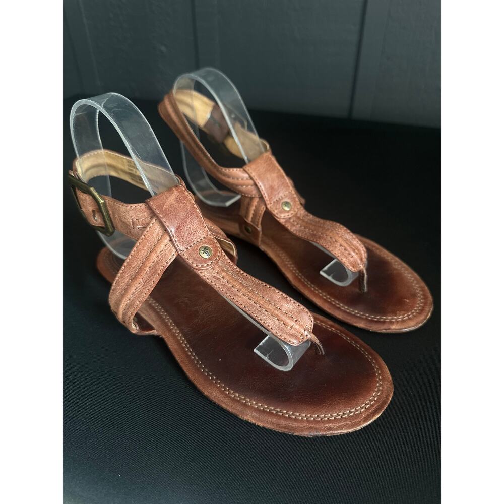 Frye Alessia Trapunto Brown Leather Buckled Thong Sandals Size 7 - Picture 3 of 11